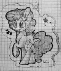 Size: 774x900 | Tagged: safe, artist:shyshyoctavia, pinkie pie, g4, chest fluff, ear fluff, female, fluffy, graph paper, grayscale, monochrome, solo, traditional art