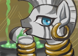 Size: 619x449 | Tagged: safe, zecora, zebra, g4, female, licking, pixiv, solo