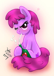 Size: 900x1260 | Tagged: safe, artist:joakaha, berry punch, berryshine, earth pony, pony, g4, bottle, drinking, female, solo, straw