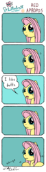 Size: 865x3211 | Tagged: safe, artist:redapropos, edit, fluttershy, pony, g4, butts, comic, female, mare, shrug, solo