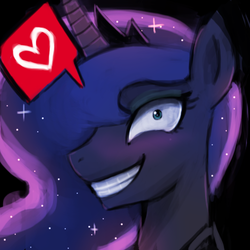 Size: 500x500 | Tagged: safe, artist:lumineko, princess luna, g4, female, grin, heart, lunaughty, lusty luna, smiling, solo