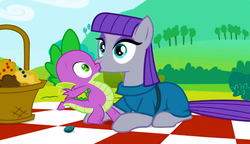 Size: 1209x696 | Tagged: safe, artist:sulyo, edit, edited screencap, hundreds of users filter this tag, screencap, maud pie, spike, g4, female, interspecies, kiss on the lips, kissing, love, male, ship:maudspike, shipping, straight