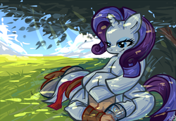 Size: 760x524 | Tagged: safe, artist:rousemouse, rarity, human, g4, assassin's creed, crossover, head on lap, shade, tree