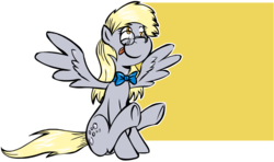 Size: 1066x630 | Tagged: safe, artist:phillipfga, derpy hooves, pegasus, pony, g4, bowtie, female, glasses, mare, solo