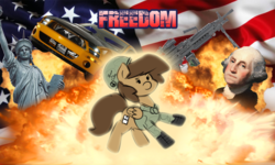 Size: 1280x769 | Tagged: safe, artist:stunnerpone, oc, oc only, oc:georgia lockheart, american independence day, car, clothes, cuddling, explosion, flag, ford mustang, freedom, george washington, gun, helmet, independence day, murica, mustang, smiling, snuggling, statue of liberty, uniform, weapon