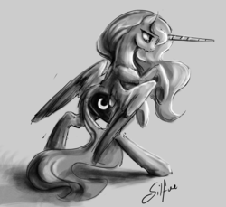 Size: 1280x1174 | Tagged: safe, artist:silfoe, princess luna, lunadoodle, g4, female, grayscale, monochrome, solo