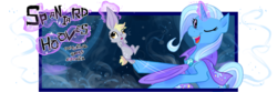 Size: 980x325 | Tagged: safe, artist:thelionmedal, derpy hooves, trixie, rabbit, g4, magic, species swap, trixie's hat, wink