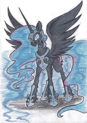 Size: 2472x3476 | Tagged: safe, artist:zubias, nightmare moon, alicorn, pony, g4, female, high res, mare, solo, traditional art
