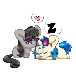 Size: 1200x1200 | Tagged: dead source, safe, artist:wlemin, dj pon-3, octavia melody, vinyl scratch, earth pony, pony, unicorn, g4, bangs, bedroom eyes, blank flank, cute, eyebrows, eyes closed, female, floppy ears, glasses, gritted teeth, heart, hilarious in hindsight, hooves, horn, lesbian, lying down, mare, missing cutie mark, onomatopoeia, ship:scratchtavia, shipping, simple background, sitting, sleeping, sleepy, smiling, sound effects, sunglasses, teeth, transparent background, vector, zzz