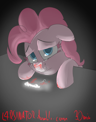 Size: 859x1082 | Tagged: safe, artist:magical disaster, pinkie pie, g4, 30 minute art challenge, blood, cocaine, dark, drug use, drugs, female, glowing, glowing powder, light, miserable, nosebleed, simple background, solo