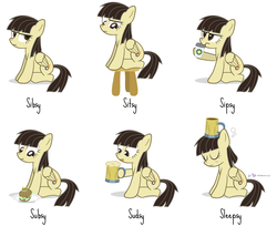 Size: 1056x862 | Tagged: safe, artist:dm29, wild fire, pegasus, pony, g4, blushing, coffee, cup, cute, drunk bubbles, female, food, hurricane of puns, mare, mug, pun, sandwich, sibsy, sipping, sitting, sleeping, solo, stool, submarine sandwich, tongue out, unamused, wild fire is not amused