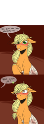 Size: 568x1597 | Tagged: safe, artist:the-chibster, applejack, big macintosh, earth pony, pony, g4, ask-hunterjack, bandage, blushing, male, stallion, tumblr