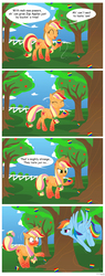 Size: 1200x3157 | Tagged: safe, artist:fidzfox, applejack, rainbow dash, earth pony, pegasus, pony, g4, apple, blushing, chlorokynesis, comic, earth pony magic, female, food, innuendo, lesbian, mare, rainbow power, ship:appledash, shipping, tailboner, taste the rainbow, zap apple