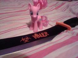 Size: 480x360 | Tagged: safe, pinkie pie, g4, irl, knife, machete, merchandise, parang machete, pinkamena diane pie