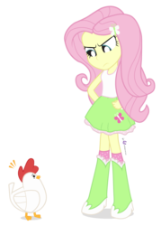 Size: 750x1050 | Tagged: safe, artist:dm29, fluttershy, chicken, equestria girls, g4, duo, simple background, the stare, transparent background