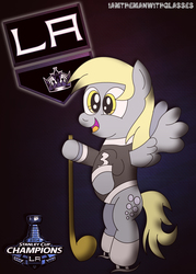 Size: 1500x2100 | Tagged: safe, artist:iamthemanwithglasses, derpy hooves, pegasus, pony, g4, champions, female, hockey, los angeles kings, mare, nhl, solo, stanley cup, stanley cup finals, stanley cup playoffs