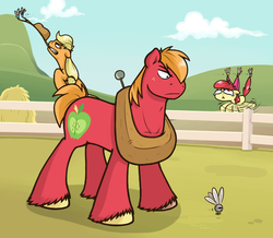 Size: 623x543 | Tagged: safe, artist:redhotkick, apple bloom, applejack, big macintosh, earth pony, parasprite, pony, g4, male, stallion