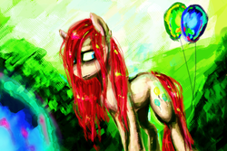 Size: 1600x1067 | Tagged: safe, artist:iceminth, pinkie pie, g4, balloon, color porn, female, looking back, pinkamena diane pie, solo, surreal