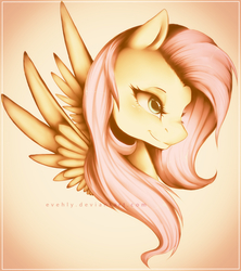 Size: 1600x1800 | Tagged: safe, artist:evehly, fluttershy, pegasus, pony, g4, beautiful, bust, cute, female, head, mare, portrait, shyabetes, simple background, smiling, solo, spread wings, wings