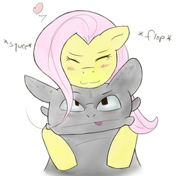 Size: 894x889 | Tagged: safe, artist:kogentasama, fluttershy, g4, crossover, dreamworks, heart, how to train your dragon, hug, simple background, squee, toothless the dragon, white background