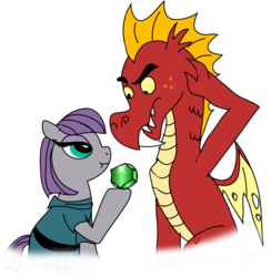 Size: 889x911 | Tagged: safe, artist:purfectprincessgirl, garble, maud pie, dragon, earth pony, pony, g4, crack shipping, female, garblemaud, gem, interspecies, male, mare, shipping, simple background, straight, transparent background