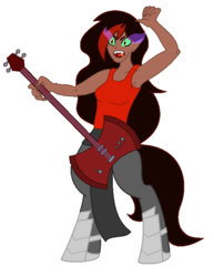Size: 582x752 | Tagged: safe, artist:unoriginai, oc, oc only, oc:annie, oc:obsidia, satyr, adventure time, axe, bass guitar, guitar, male, marceline, musical instrument, offspring, parent:king sombra, parent:queen umbra, solo