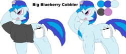 Size: 1580x677 | Tagged: safe, artist:bigblueberry, oc, oc only, oc:blueberry cobbler, chubby, clothes, color swatchs, donut, hairy, reference sheet, salute, scar, shirt, tongue out