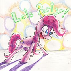 Size: 1213x1217 | Tagged: safe, artist:matugi, pinkie pie, g4, dialogue, female, smiling, solo, traditional art