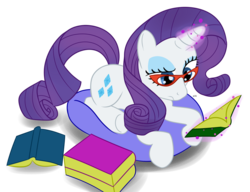 Size: 1131x869 | Tagged: safe, artist:nuclearsuplexattack, rarity, pony, unicorn, g4, book, female, glasses, magic, mare, reading, simple background, solo, telekinesis, transparent background