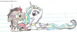 Size: 1040x432 | Tagged: safe, artist:imthequeen, king sombra, princess celestia, g4, female, lined paper, male, ship:celestibra, shipping, sombra's cutie mark, straight, traditional art