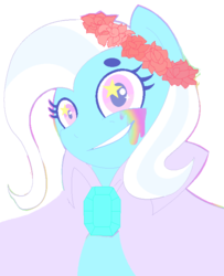 Size: 592x728 | Tagged: safe, artist:kyariiope, trixie, pony, unicorn, g4, crying, female, floral head wreath, grin, mare, smiling, solo