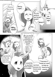 Size: 2221x3107 | Tagged: safe, artist:kolgha, fluttershy, photo finish, rarity, comic:comic hoof vol.1, g4, comic, doujin, explicit source, high res, japanese, monochrome, translation