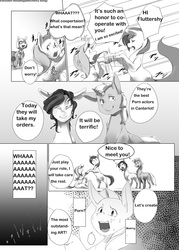 Size: 2221x3107 | Tagged: safe, artist:kolgha, fluttershy, photo finish, oc, comic:comic hoof vol.1, g4, comic, doujin, explicit source, high res, japanese, monochrome, translation