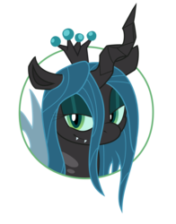 Size: 2162x2756 | Tagged: safe, artist:fuzon-s, artist:tyler611, queen chrysalis, changeling, changeling queen, g4, bedroom eyes, colored, crown, fangs, female, high res, jewelry, looking at you, portrait, regalia, simple background, smiling, smirk, solo, transparent background