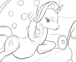 Size: 1259x1015 | Tagged: safe, artist:patch, rarity, g4, belly, couch, female, monochrome, pregnant, sketch, solo