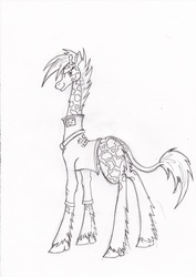 Size: 1280x1804 | Tagged: safe, artist:zubias, oc, oc only, giraffe, fallout equestria, monochrome, solo, traditional art