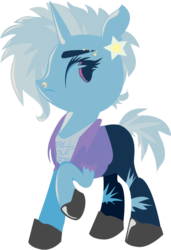 Size: 526x771 | Tagged: safe, artist:lionsca, trixie, pony, unicorn, g4, alternate hairstyle, clothes, female, hooves, horn, lineless, mare, punk, raised hoof, simple background, solo, transparent background