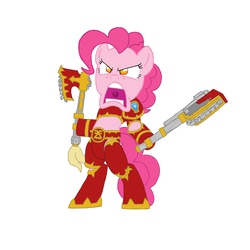 Size: 2000x2000 | Tagged: artist needed, source needed, safe, pinkie pie, earth pony, pony, g4, axe, bipedal, chainaxe, female, high res, khorne berzerker, mare, solo, warhammer (game), warhammer 40k