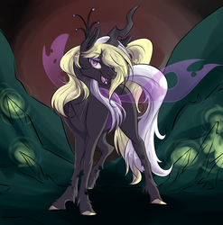 Size: 2652x2685 | Tagged: safe, artist:teapotterror, oc, oc only, oc:queen vaspira, changeling, changeling queen, changeling queen oc, female, high res, purple changeling, solo