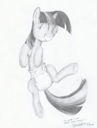 Size: 971x1280 | Tagged: safe, artist:millenniumf, twilight sparkle, g4, adult foal, diaper, female, monochrome, non-baby in diaper, poofy diaper, solo