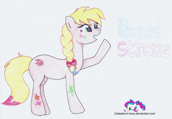 Size: 1024x712 | Tagged: safe, artist:celestia-in-love, oc, oc only, oc:brush stroke, earth pony, pony, bow, female, hair bow, mare, solo, traditional art