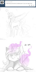 Size: 943x1883 | Tagged: safe, artist:mscootaloo, trixie, alicorn, pony, g4, asksketchytrixie, female, magic, pencil, race swap, solo, telekinesis, trixiecorn, tumblr