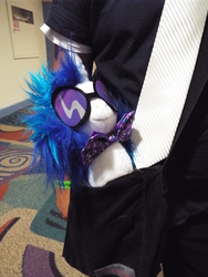 Size: 3456x4608 | Tagged: artist needed, safe, artist:krazykari, dj pon-3, vinyl scratch, g4, 2014, bowtie, convention, irl, plushie, solo, supercon