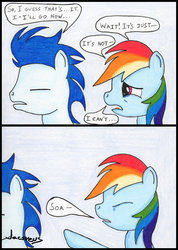 Size: 1280x1797 | Tagged: safe, artist:jacsveus, rainbow dash, soarin', g4, comic, crying, female, male, ship:soarindash, shipping, straight, traditional art