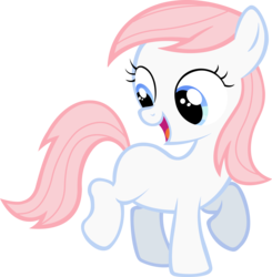 Size: 3789x3874 | Tagged: safe, artist:leapingriver, nurse redheart, earth pony, pony, g4, blank flank, cute, female, filly, filly nurse redheart, heartabetes, high res, looking back, open mouth, raised hoof, raised leg, simple background, smiling, solo, transparent background, vector, younger