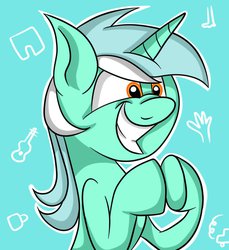 Size: 855x935 | Tagged: safe, artist:neoncel, lyra heartstrings, pony, unicorn, g4, clapping, female, grin, hand, happy, smiling, solo