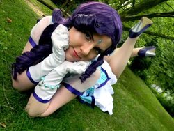 Size: 696x522 | Tagged: safe, artist:baerchen, rarity, human, g4, bindi, clothes, cosplay, gloves, grass, irl, irl human, magical girl, photo, prone, sailor uniform, solo