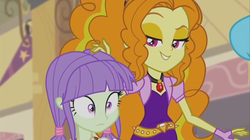 Size: 851x475 | Tagged: safe, screencap, adagio dazzle, bright idea, starlight, equestria girls, g4, my little pony equestria girls: rainbow rocks, adagio dazzle gets around, background human, clothes, duo, female, fingerless gloves, gem, gloves, siren gem