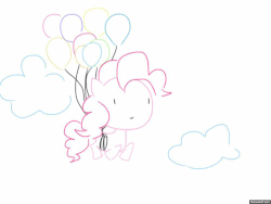 Size: 1000x750 | Tagged: safe, artist:jajayjayy, pinkie pie, earth pony, pony, g4, animated, balloon, cloud, female, floating, flying, sky, solo, then watch her balloons lift her up to the sky