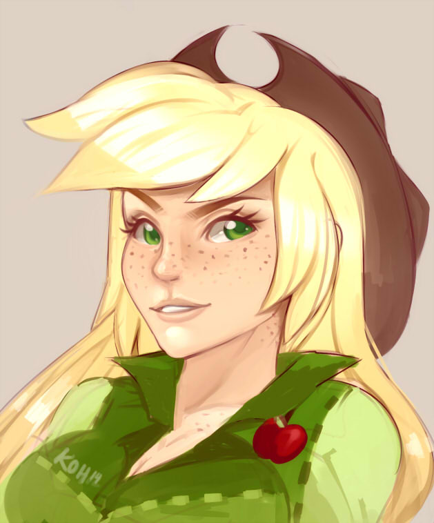 Safe Artist Si Vr Applejack Human Bust Colored Pupils Female Humanized